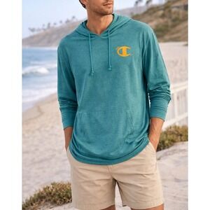 Champion Men Long Sleeve Hoodie Hooded Shirt 2XL Aqua Blue Coastal Beach NWT
